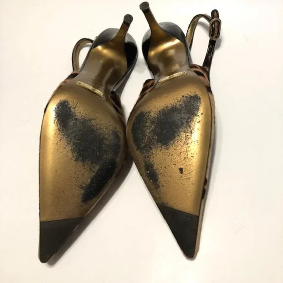 Dolce & Gabbana Sz 38 Vintage Vero Cuoio Leopard Pointed Toe 3” Slingback Pumps - Picture 13 of 16